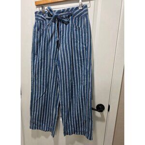American Eagle Blue & White Striped Wide-Leg Pants With Tie Waist Size 4